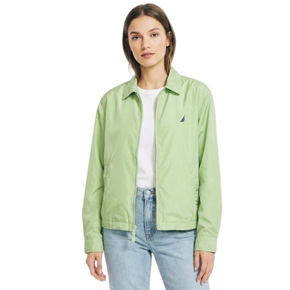 Nautica Jacket Mens 46 Green Nylon Windbreaker Full Zip Lightweight Casual Coat